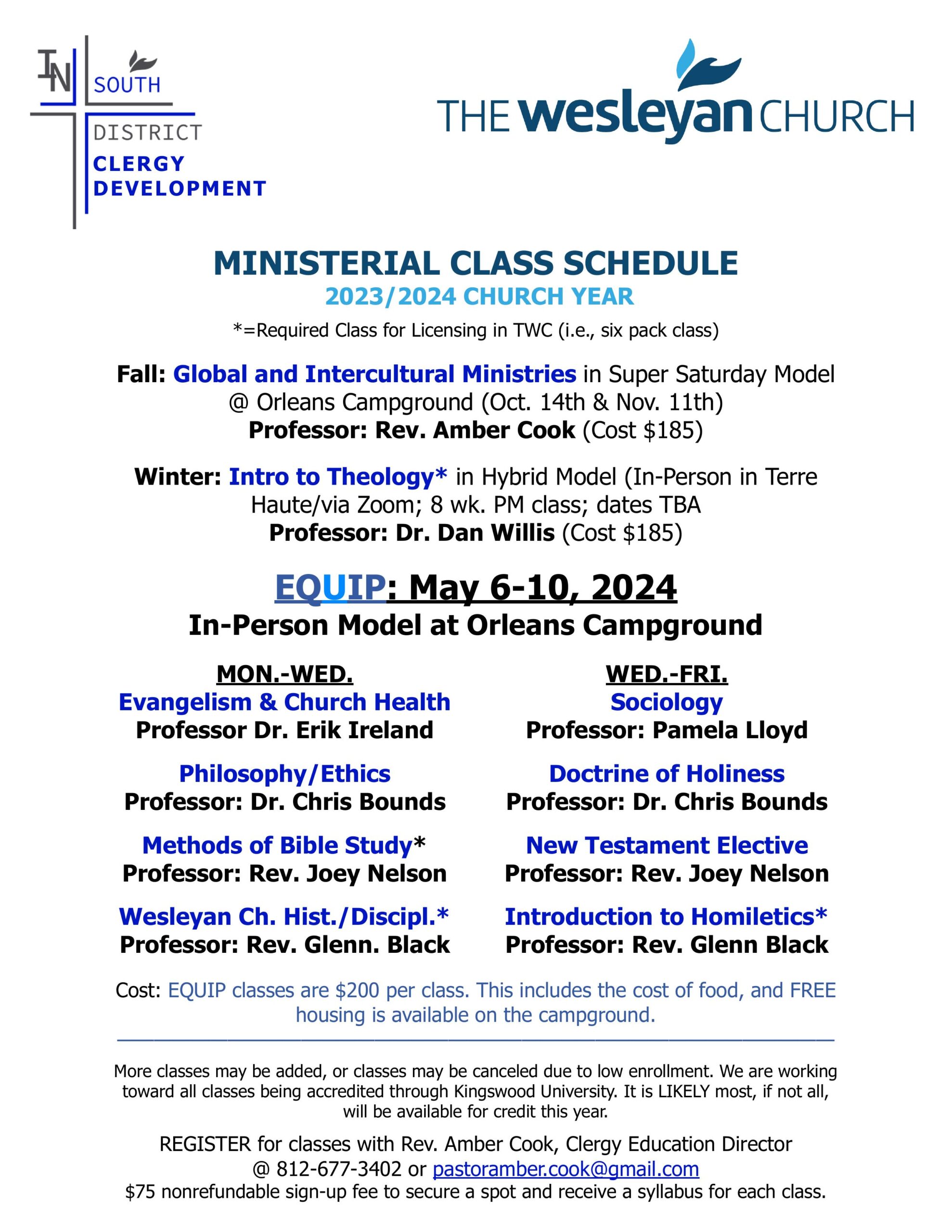 Clergy - Ministerial Class Schedule 2023-2024