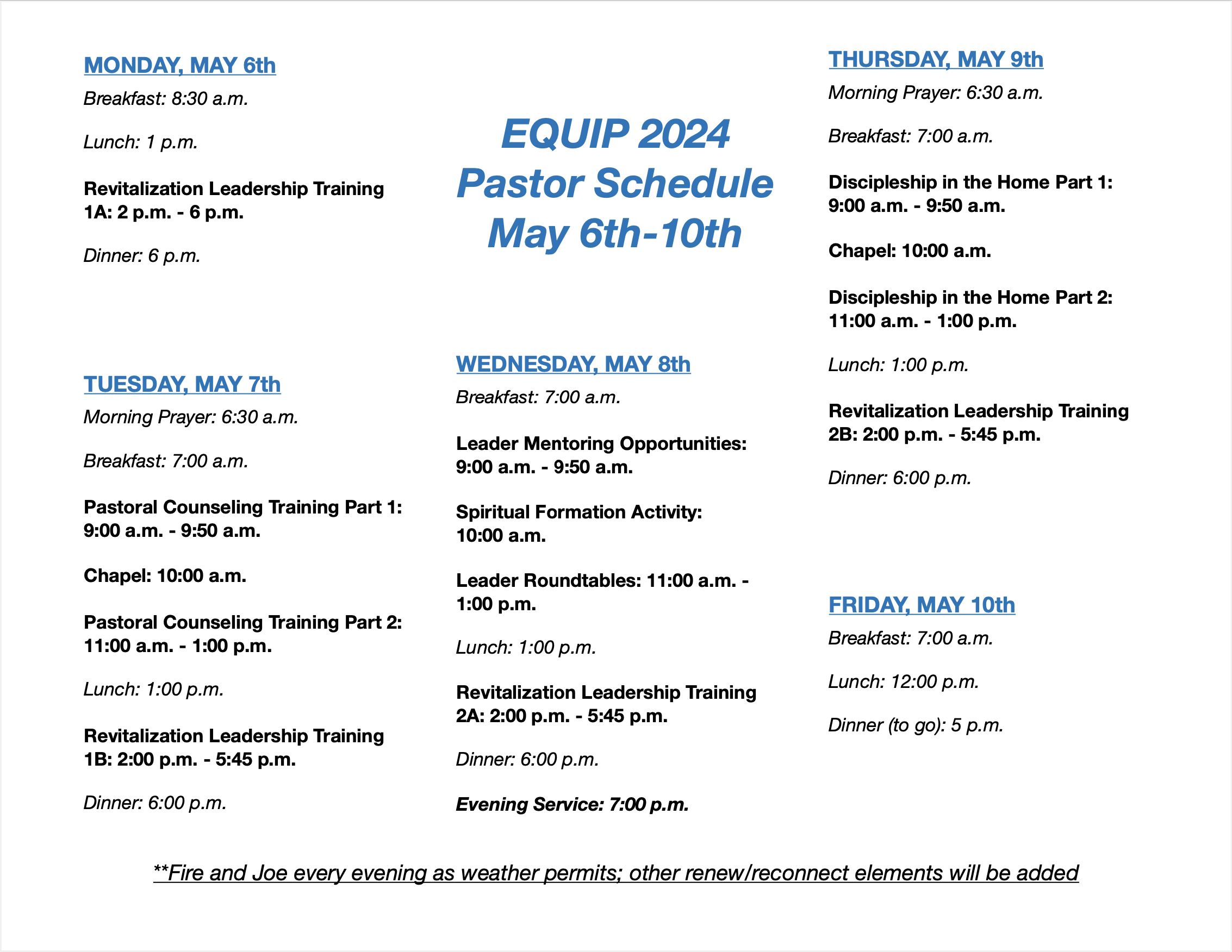 Eqip 2024 Pastor Schedule